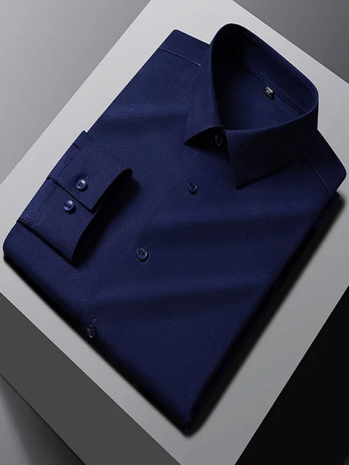 Exquisite Navy Blue Cotton Satin Formal Shirt Code-1313