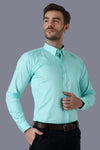 Men's Turquoise Dobby Cotton Button-Down Long Sleeve Shirt Code-1232